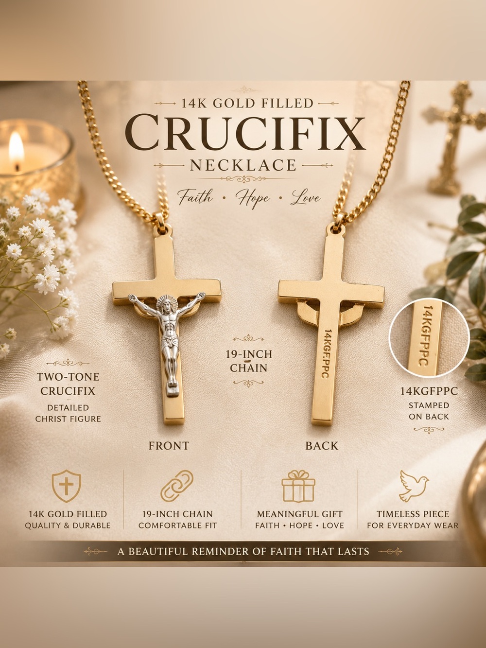 Vintage 14K Gold Filled Crucifix Necklace | Two-Tone Cross Pendant